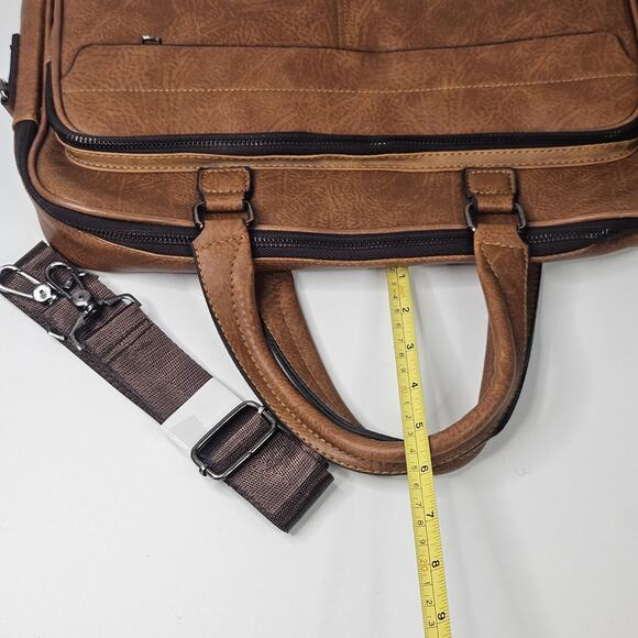 16 In Leather Briefcase Premium Laptop Messenger Bag Men & Women Light Brown - Picture 8 of 10